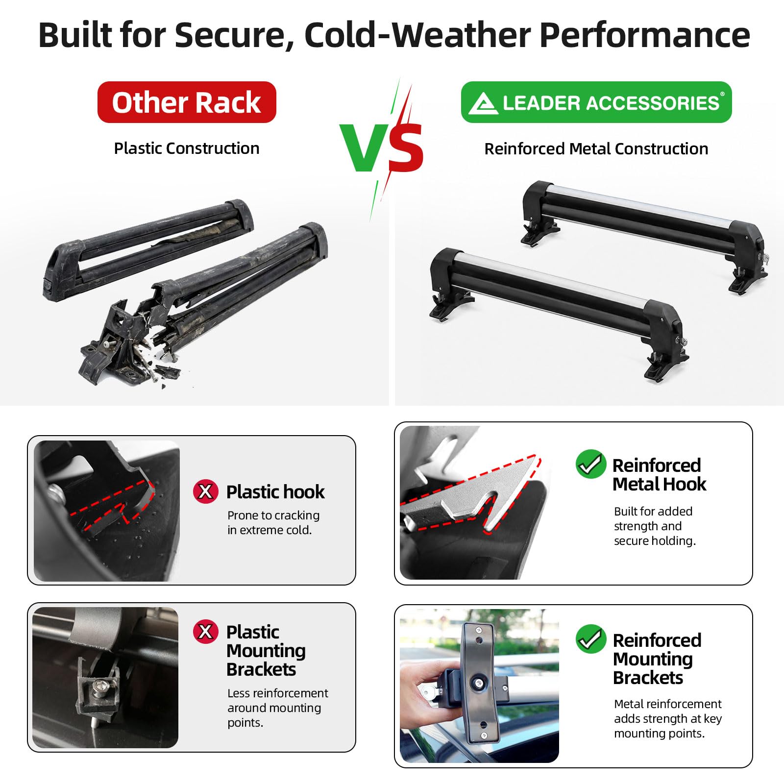 Leader Accessories Soporte Universal para esquís y Snowboard para Coche, 2 Unidades