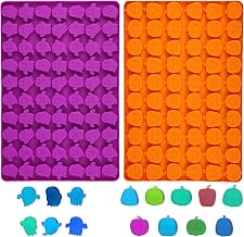 2pcs Halloween Candy Molds, Silicone Candy Molds with 60 Mini Pumpkin Cavity 70 Ghost Cavity Halloween Pumpkin Mold for Thanksgiving Halloween Making Chocolate, Biscuit, Gummy, Cookie, Jelly