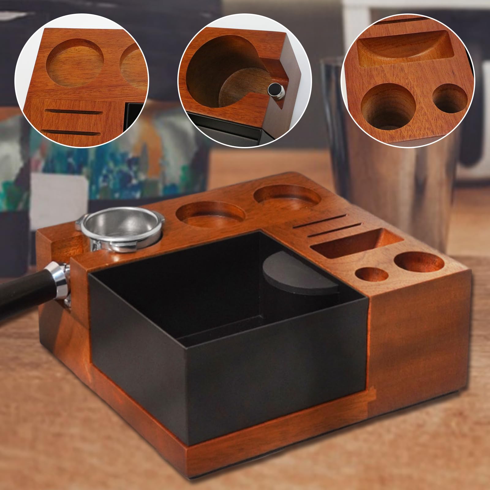 Stazione di pressatura del caffè in legno con Knock Box 58 mm Tamper Station per accessori