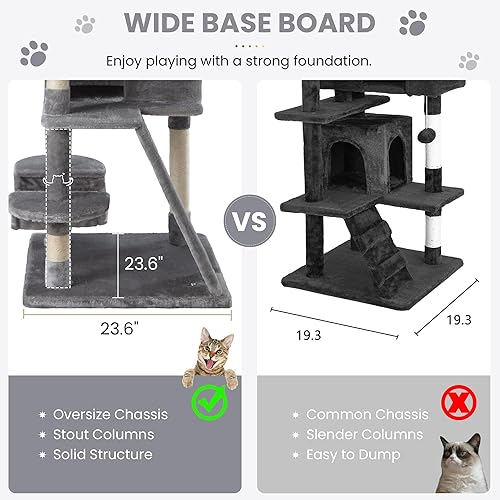 Miniatura 6 de SHA CERLIN Torre de árbol para gatos de 65 pulgadas más grande para gatos de interior, centro de actividades de muebles de varios niveles con base