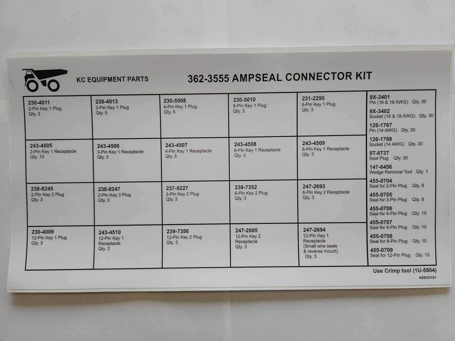 AMPSEAL Connector KIT, CAT 362-3555 Complete Field Service KIT for Heavy Equipment AMPSEAL Repair