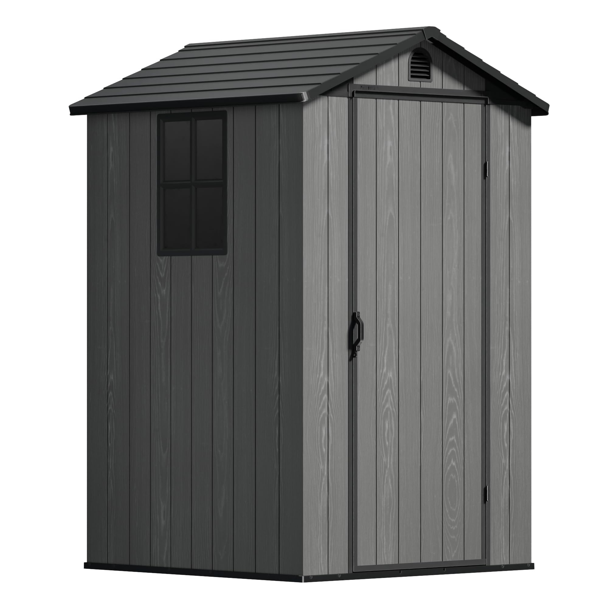 Devoko 4×4 FT Resin Storage Shed with Floor, Plastic Outdoor Garden Shed with Windows and Lockable Doors, Waterproof Outside Tool Sheds for Patio Backyard Lawn, Dark Gray