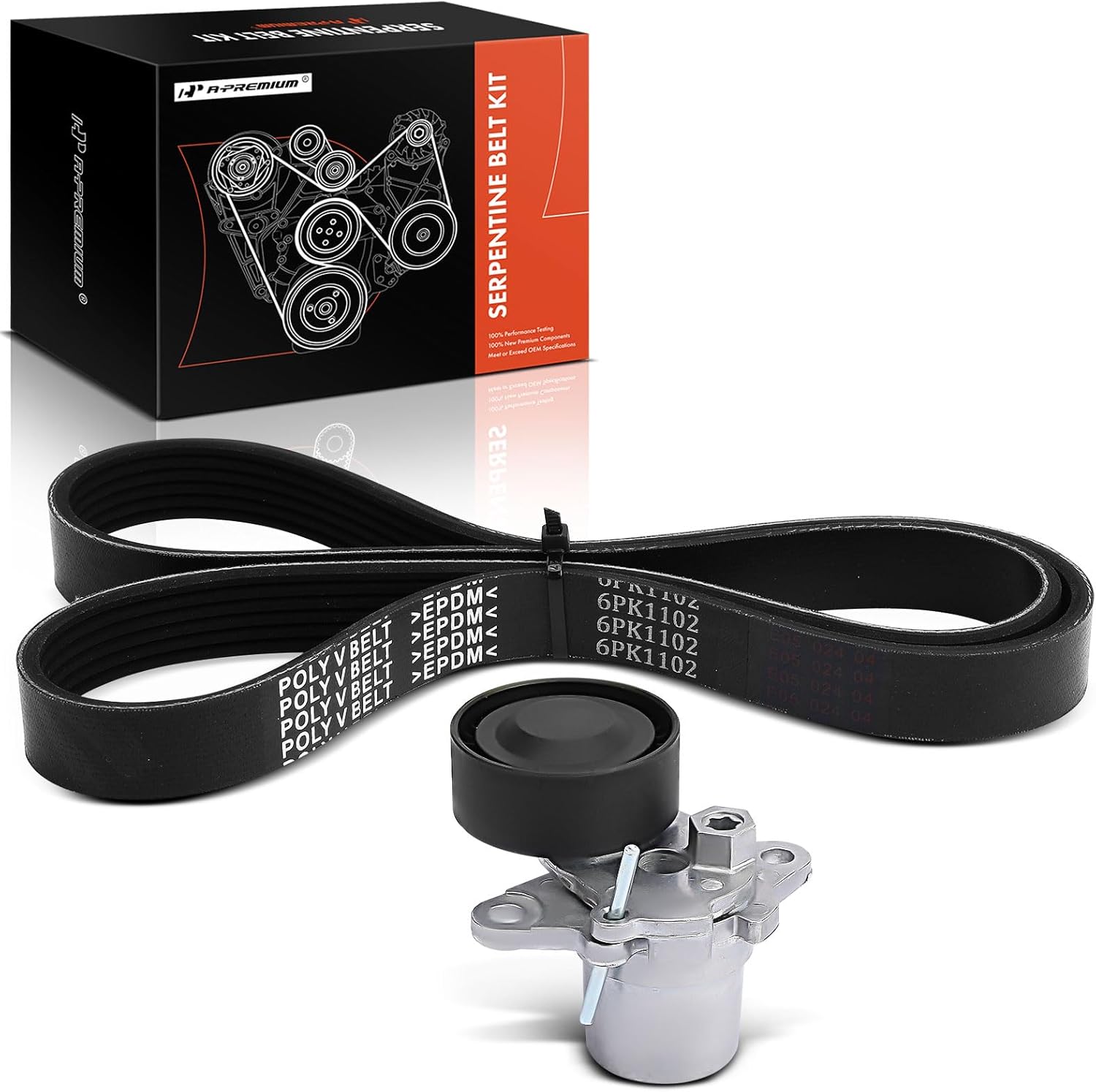 A-Premium Engine Serpentine Belt Drive Kit Compatible with A4 2013-2016, A4 allroad 2013-2016, A4 Quattro 2013-2016, Q5 2013-2017, A5 2013-2014, A5 Quattro, A6, A6 Quattro, allroad - DOHC L4 1.8L 2.0L