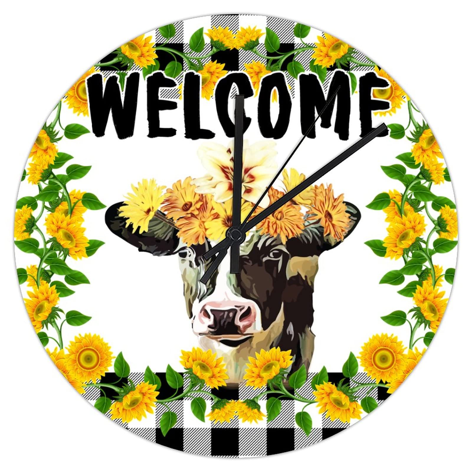 Horloge murale en PVC motif vache tournesol 30,5 cm à pile