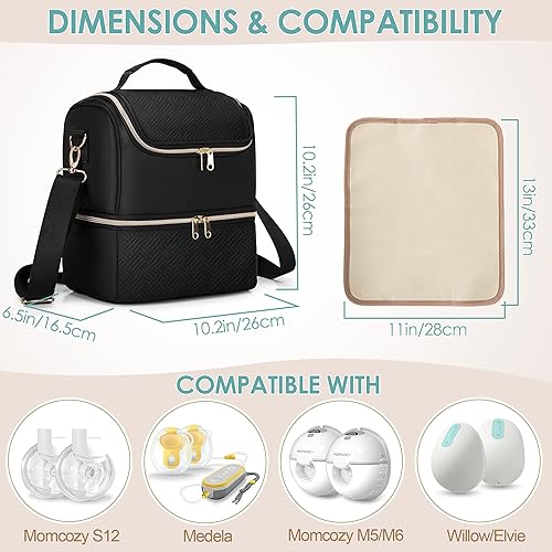 Miniatura 2 de Fasrom Bolsa para extractor de leche con compartimento enfriador compatible con bomba Elvie y Medela, bolsa de bombeo portátil con correa cruzada y