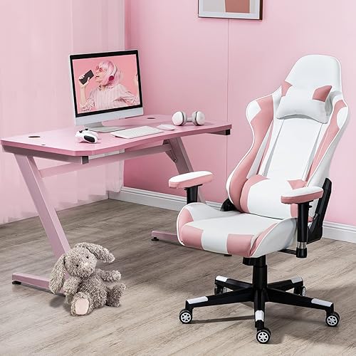 Miniatura 15 de ECOTOUGE - Silla para juegos de PC con masaje, silla ergonómica de escritorio de oficina de carreras de cuero sintético reclinable con reposacabezas