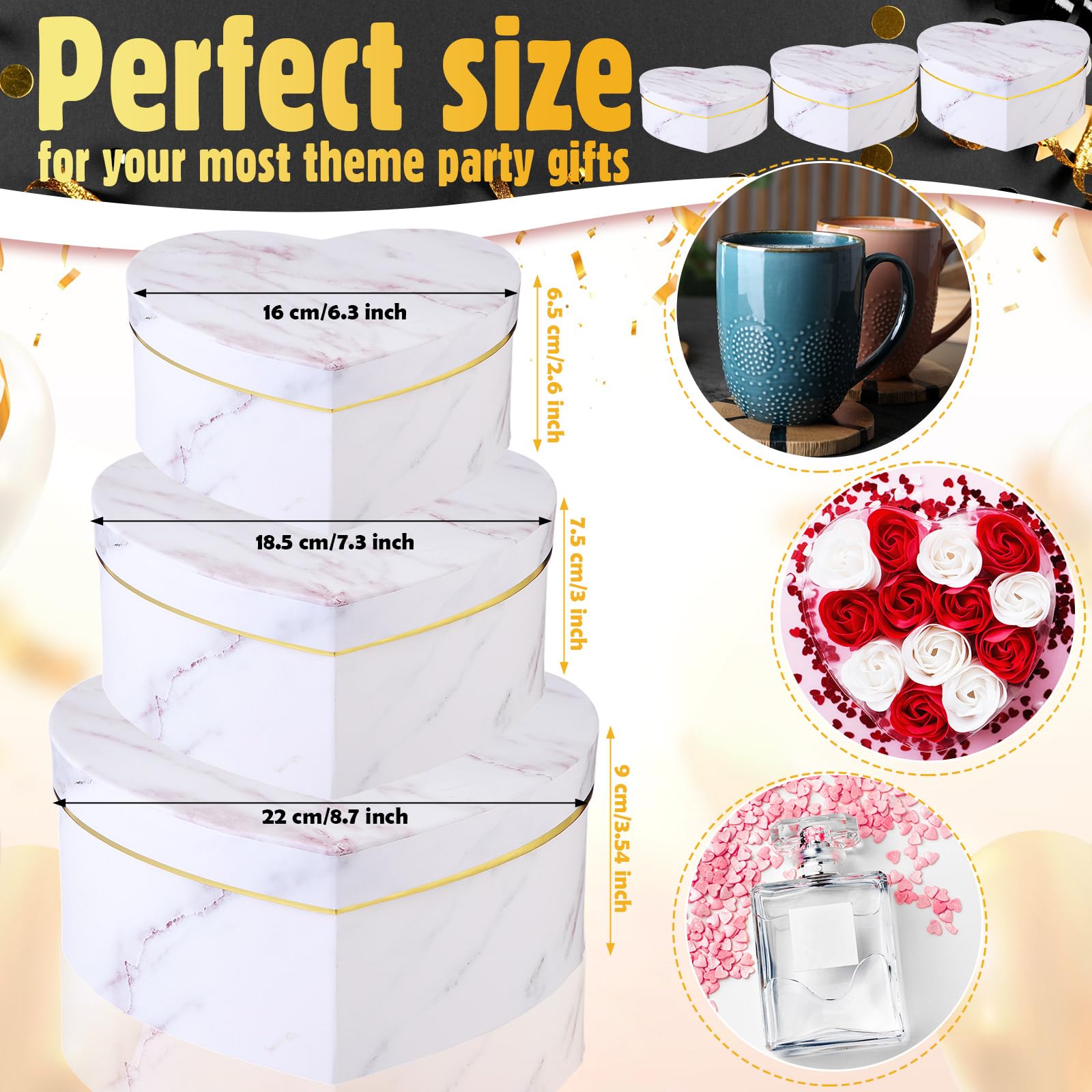 Kosiz 12 Pcs Marble Heart Flower Boxes Valentine's Day Gift Boxes with Lids for Arrangements Nesting Floral Gift Boxes for Presents Bridesmaid Proposal Wedding Birthday, 3 Sizes(white)