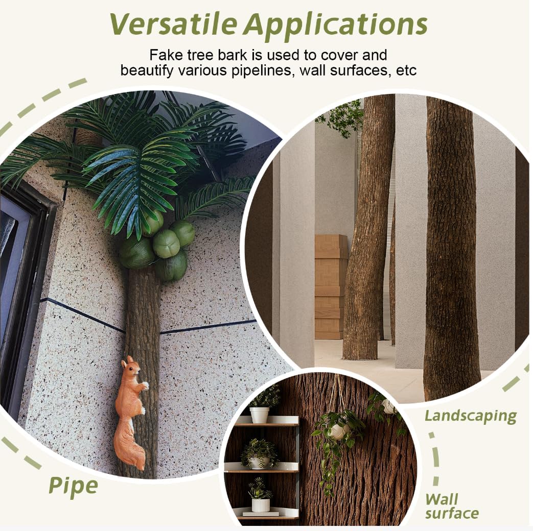 Artificial Tree Bark Roll,Fake Bark 118x19.7 in,Realistic Fake Bark Wrap for Pipes Pillars Christmas Tree Decor