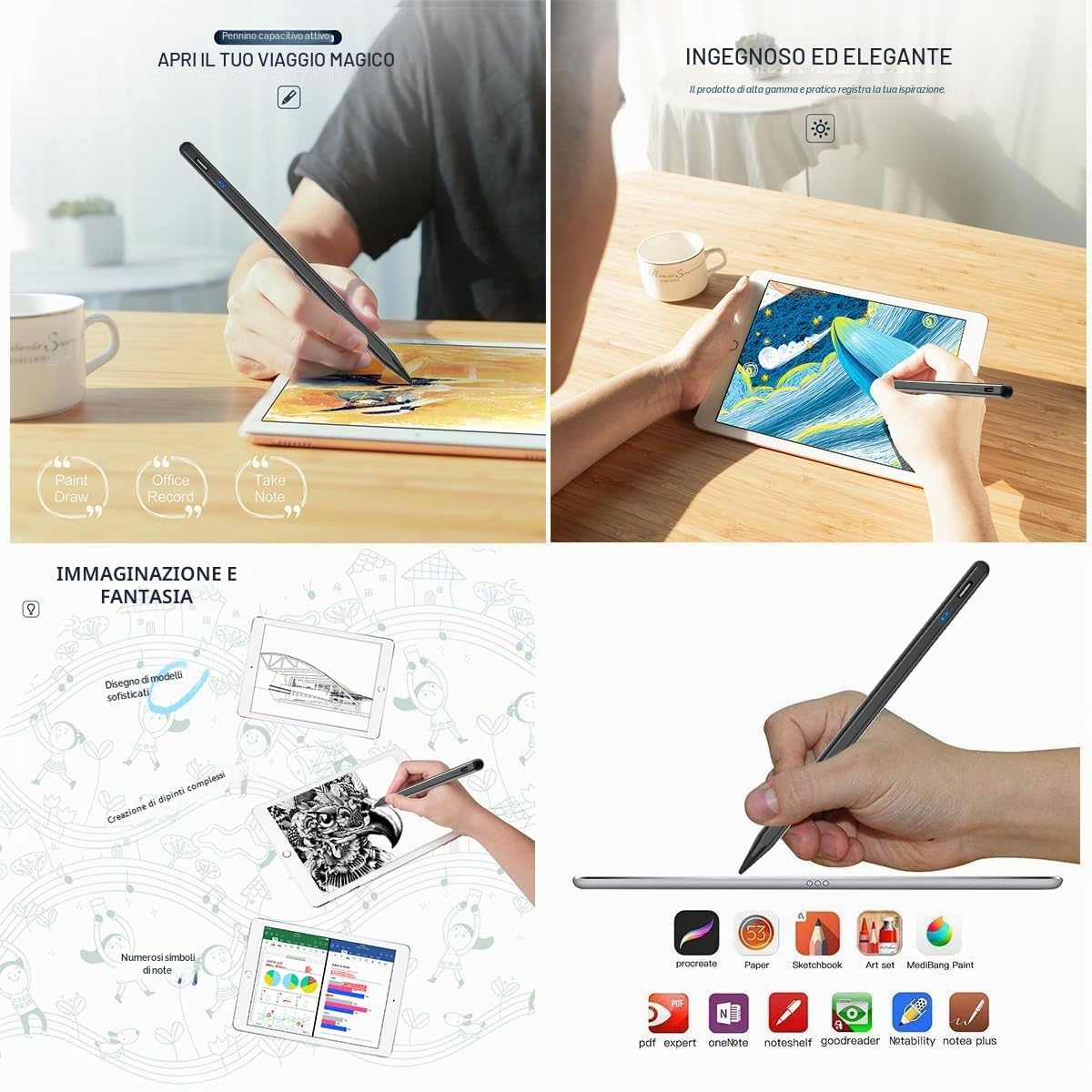 AICase Penna capacitiva, 2 in 1, pennino capacitivo, 1,45 mm, pennino capacitivo universale, ad alta precisione, compatibile con smartphone, tablet, Apple iPhone/iPad, nero