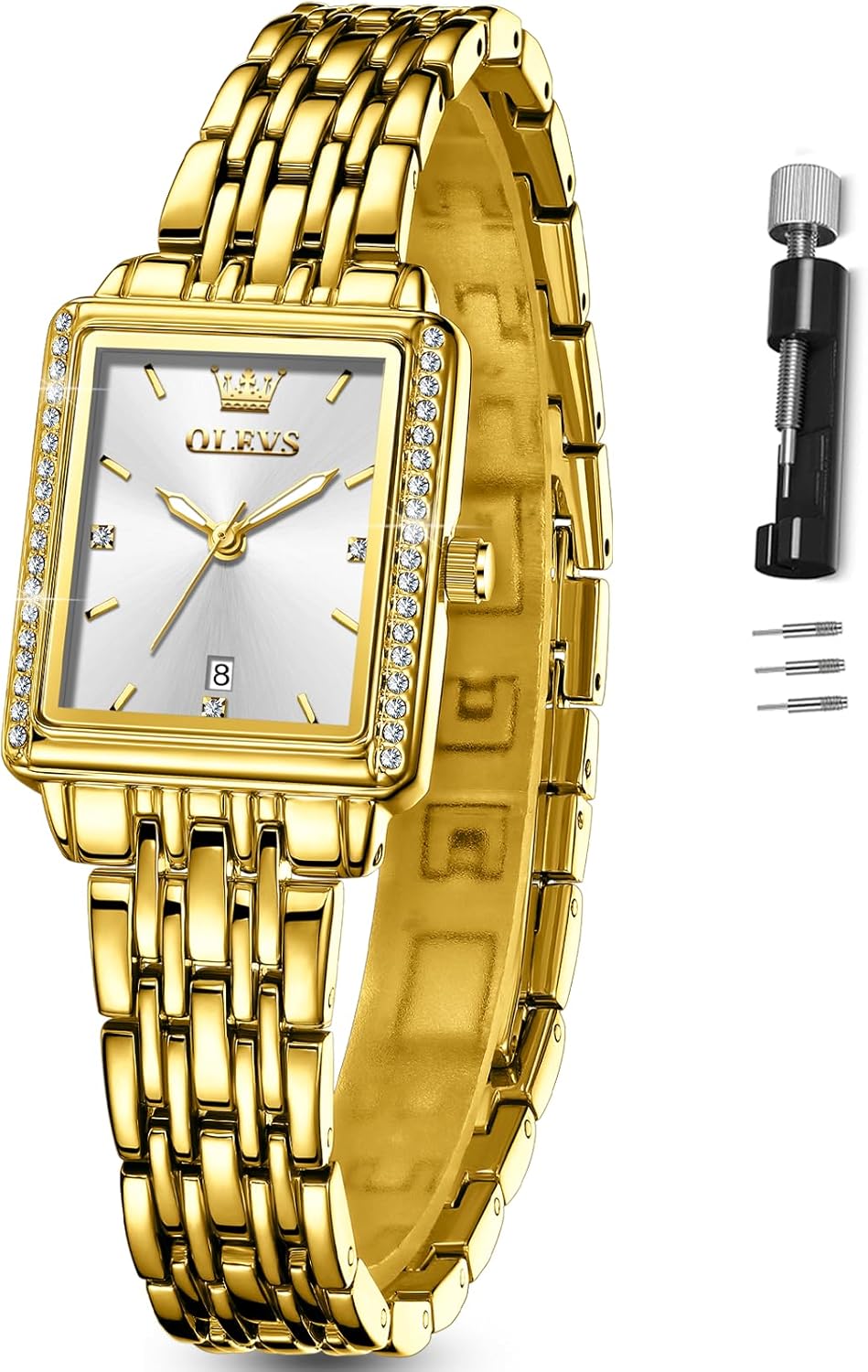 OLEVS Gold Watches for Women Square Luxury Business Rectangle Ladies Watches for Woman with Date Water Resistant Ladies Watch for Small Wrists Reloj para Mujer Diamond Blue/Green/Black/White/Gold