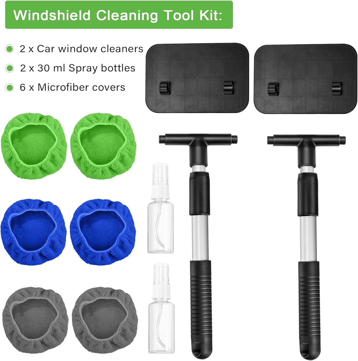 2 Sets Windshield Cleaner Car Window Cleaner Auto Window Cleaning Tool with Detachable Handle 6 Microfiber Pads and 2 Spray Bottles for Car Interior Car Cleanser Brush Car Cleaning Kit : Automotive