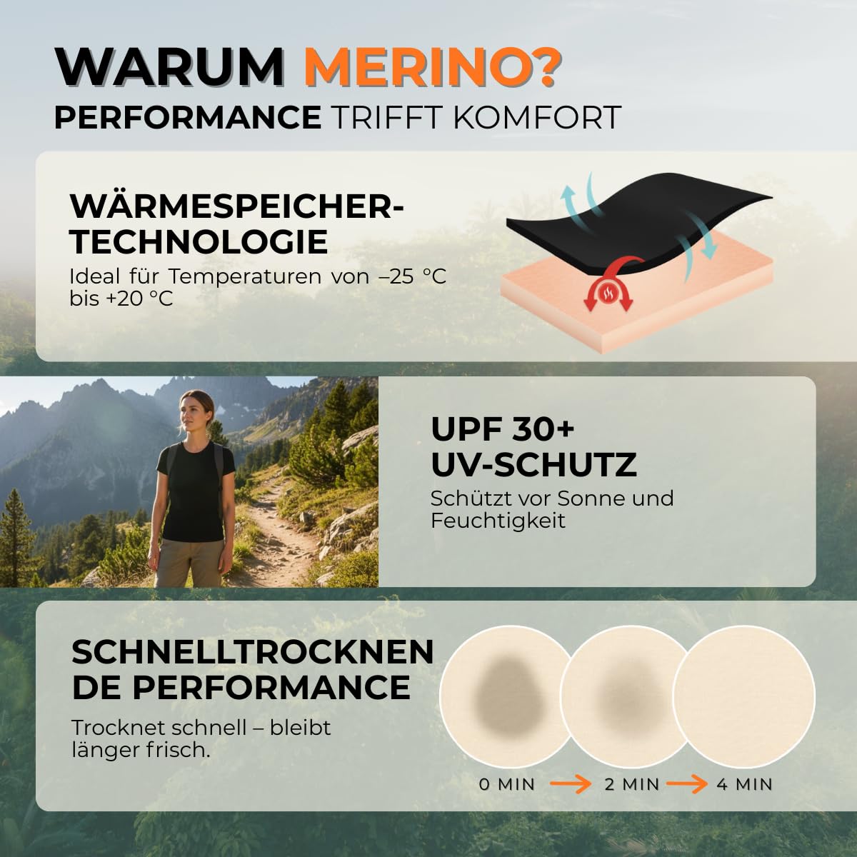menique Damen Kurzarm T-Shirt Rundhals Leichtes Top 100% Merinowolle