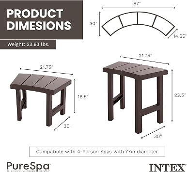 Intex Set of 4 PureSpa Benches, 2 Medium and 2 Tall Bench Accessories Compatible with Inflatable Hot Tub 4 Person Spas (Bench Accessories Only)