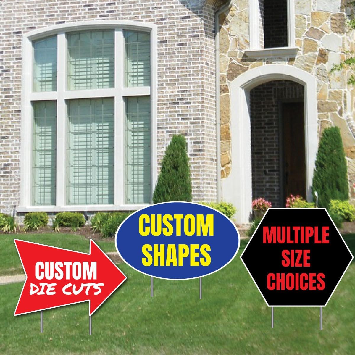 Custom Die Cut Yard Signs, Cut to Shapes or Artwork, Full Color Single Side Print, Outdoor, Weatherproof Corrugated Plastic, Metal H-Stake Included