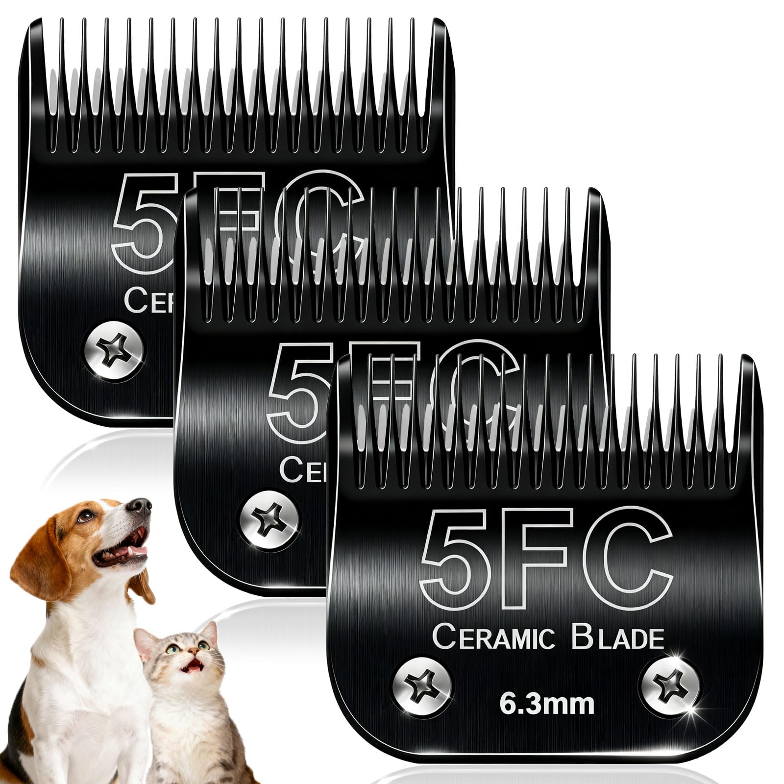 Dog Grooming Replacement Blades Compatible with Andis Clipper,Dog Clipper Blade for Wahl km10 Serise,Oster A5 Clippers,Black (5FC-3Pack)