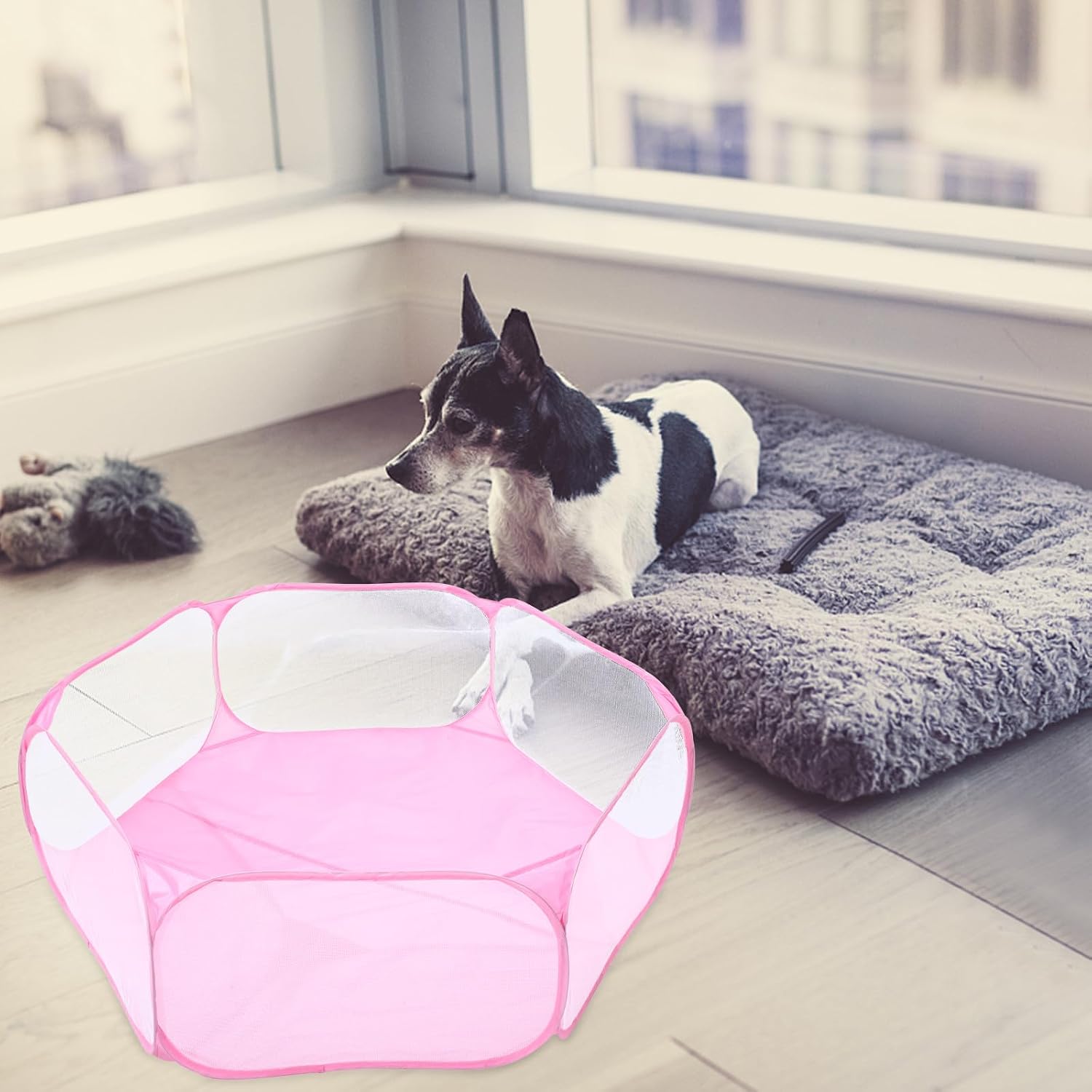 Foldable Pet Playpen Hexagonal Mesh Polyester Small Animal Cage Indoor Outdoor Playpen Tent with Carry Bag for Cats Dogs and Pets