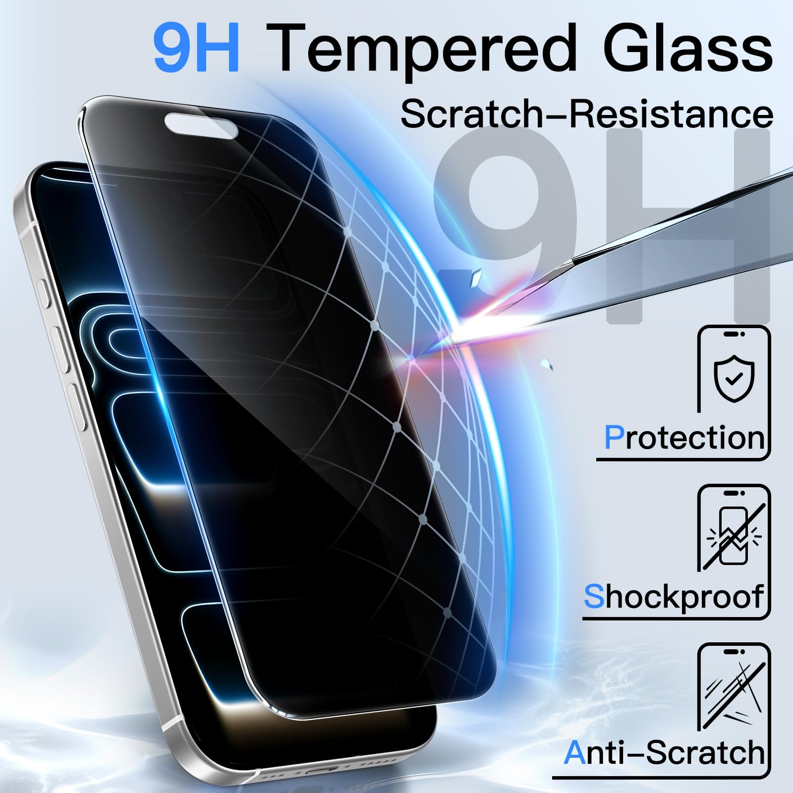 JETech 360 Stopni Prywatność Ochraniacz Ekranu dla iPhone 17 Pro 6,3 Cala, 4-Drożny Antyszpieg Szkło Hartowane Film z Łatwe Narzędzie Instalacyjne, 2 Sztuki