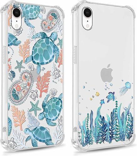 Yomjew Paquete de 2 fundas de teléfono con diseño de tortuga azul para iPhone XR de 6.1 pulgadas, diseño estético de animales de dibujos animados,
