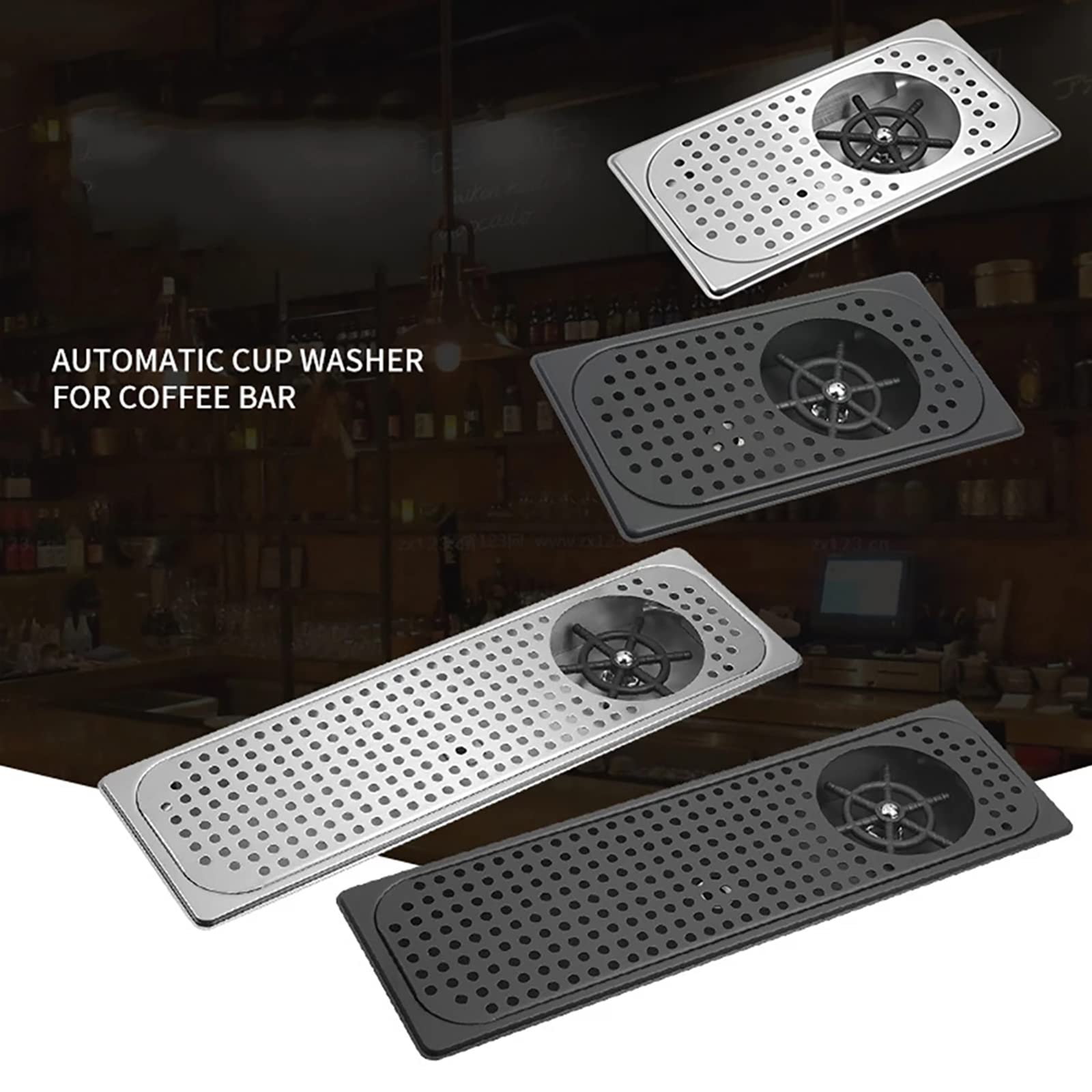 Lavavasos, enjuagador de vidrio para fregadero de cocina, lavabotellas de acero inoxidable con bandeja de drenaje, descarga automática de 360°, para su bar, restaurante, cafeterías, tienda de té con