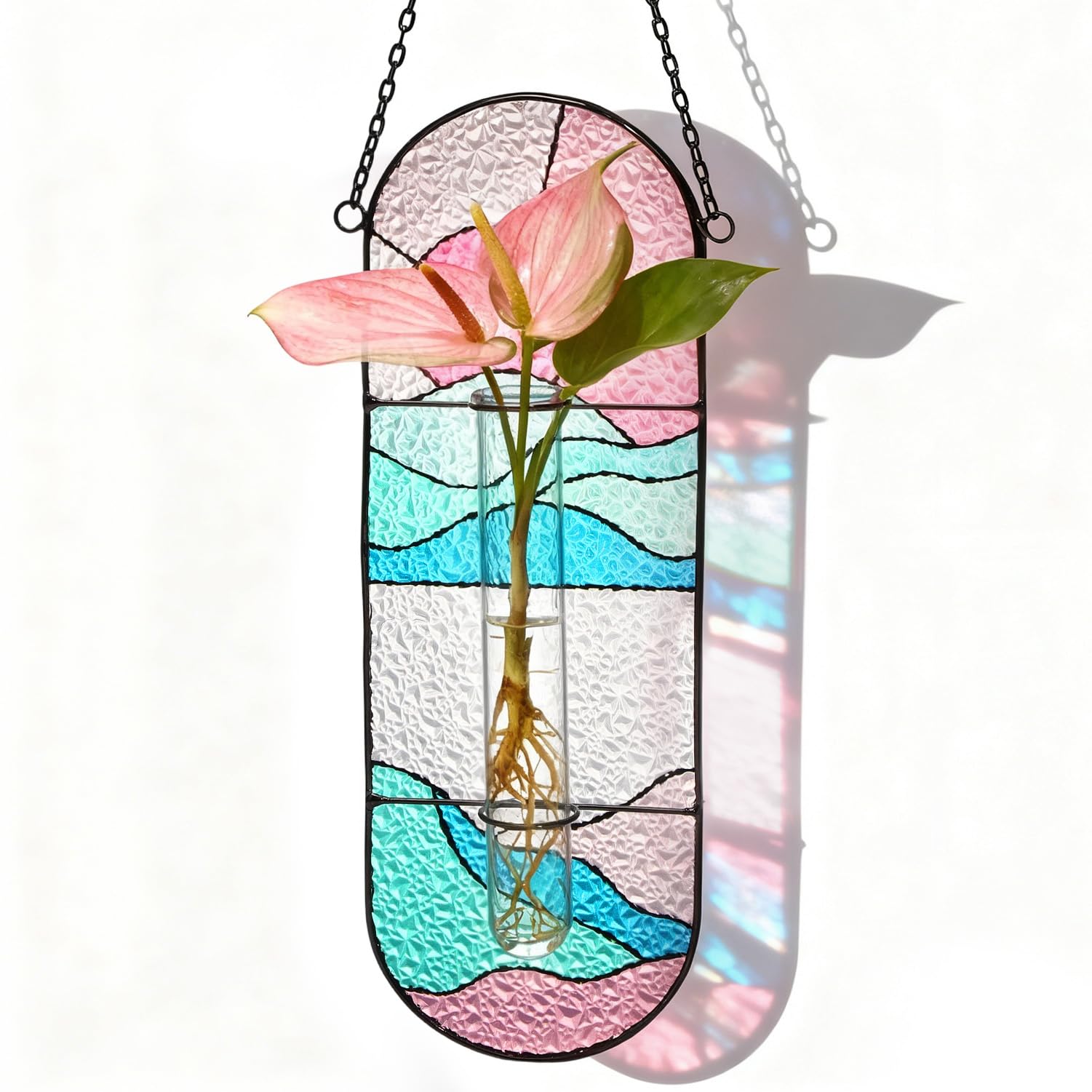 Stained Glass Plant Propagation Stations - Handmade Sun Catcher Window Hanging, Christmas Terrarium Decor Gifts for Women Mom Plant Lovers, Pink