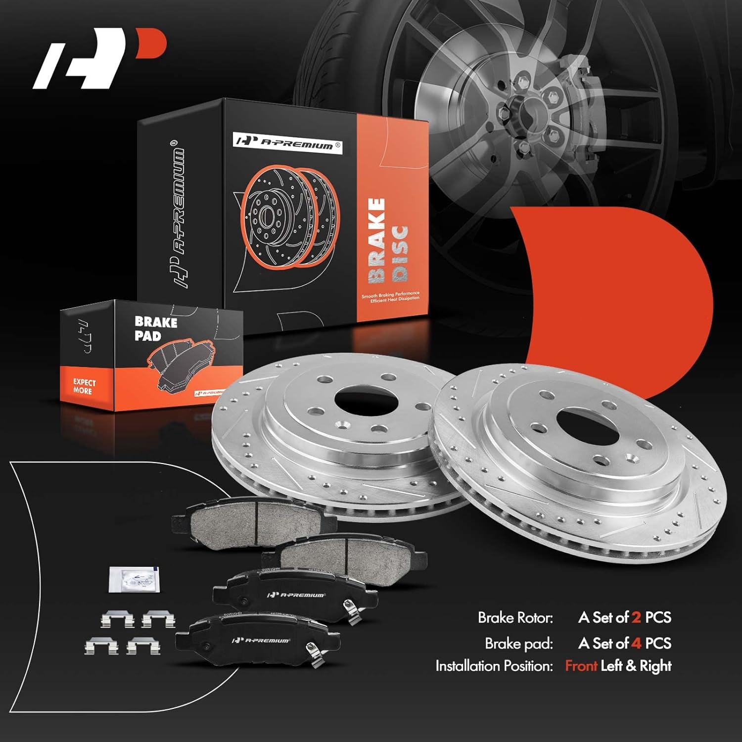 A-Premium 12.4 inch(315 mm) Rear Drilled and Slotted Disc Brake Rotors + Ceramic Pads Kit Compatible with Select Cadillac and Chevrolet Models - CTS 2008-2014, Camaro 2010-2015, 6-PC Set