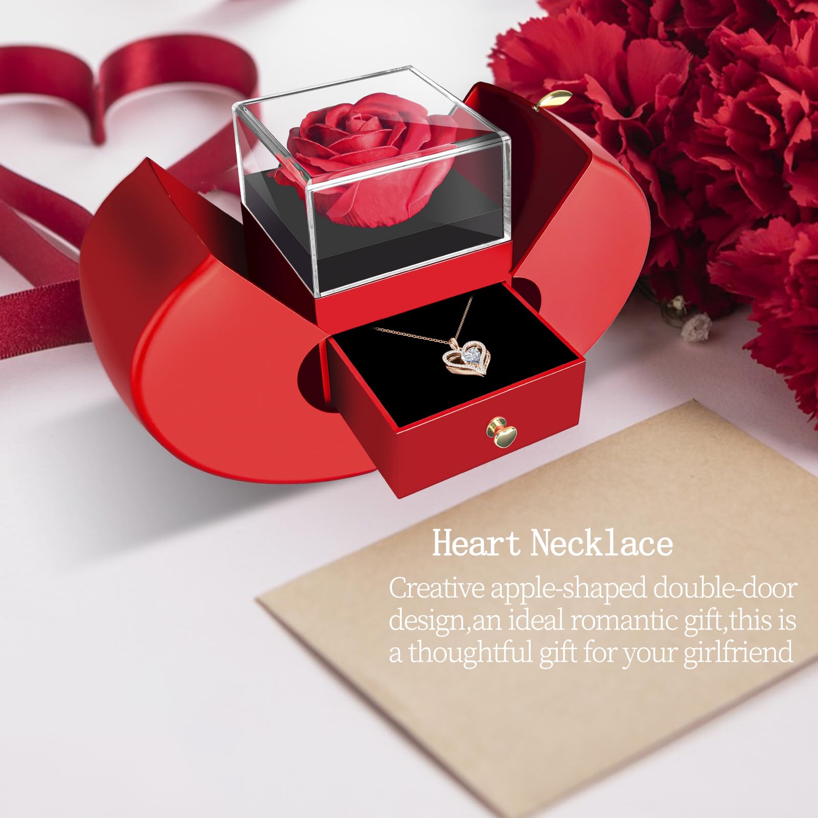 Collar de rosa roja eterna con corazón, regalos para madre, novia, mujer, esposa, abuela para Navidad, día de San Valentín, día de la madre, cumpleaños, aniversario, día de Acción de Gracias