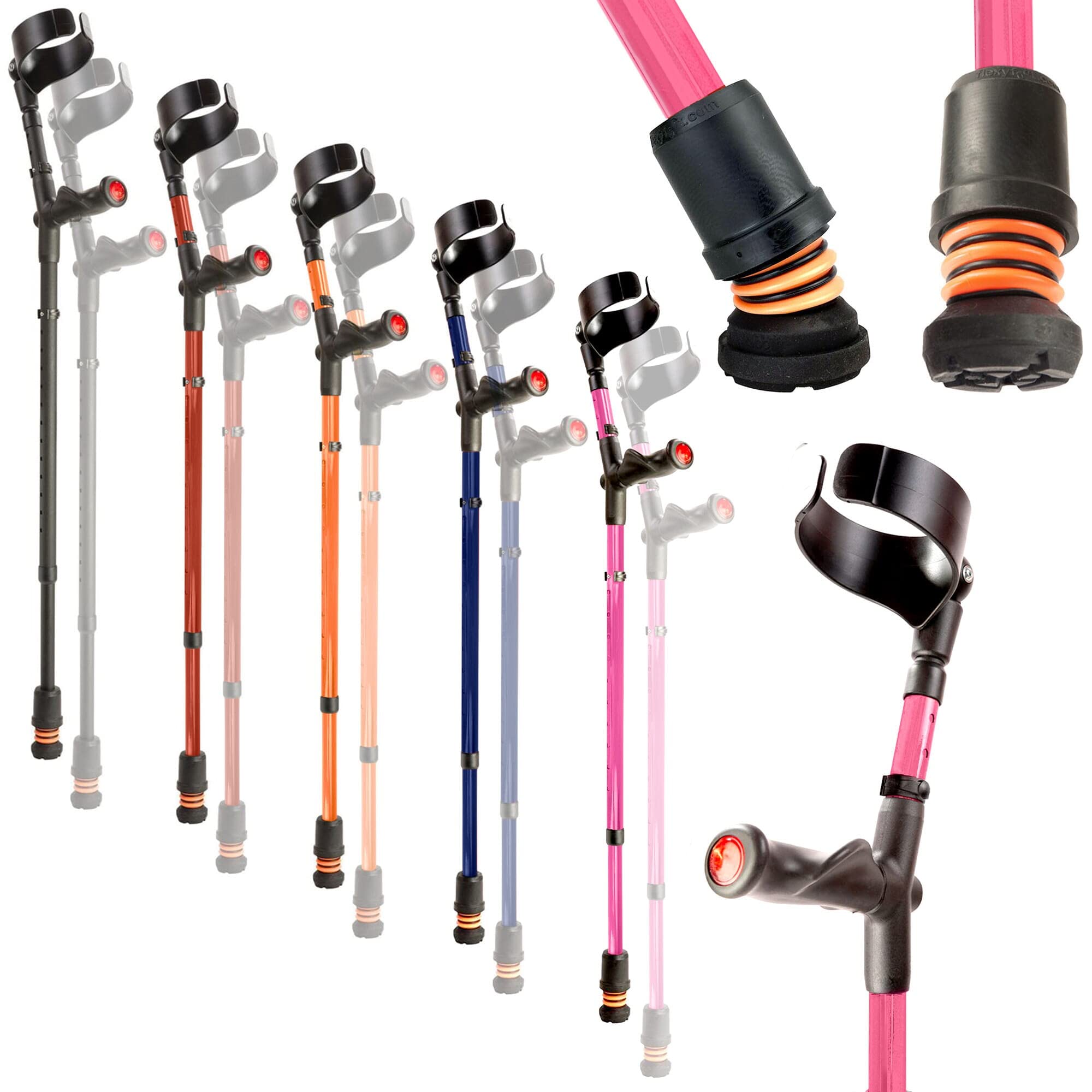 Flexyfoot Shock Absorbing Comfy Grip Double Adjustable Crutch - Improves Safety, Improves Grip, Reduces Shocks & Jarring – Right Handed - Pink
