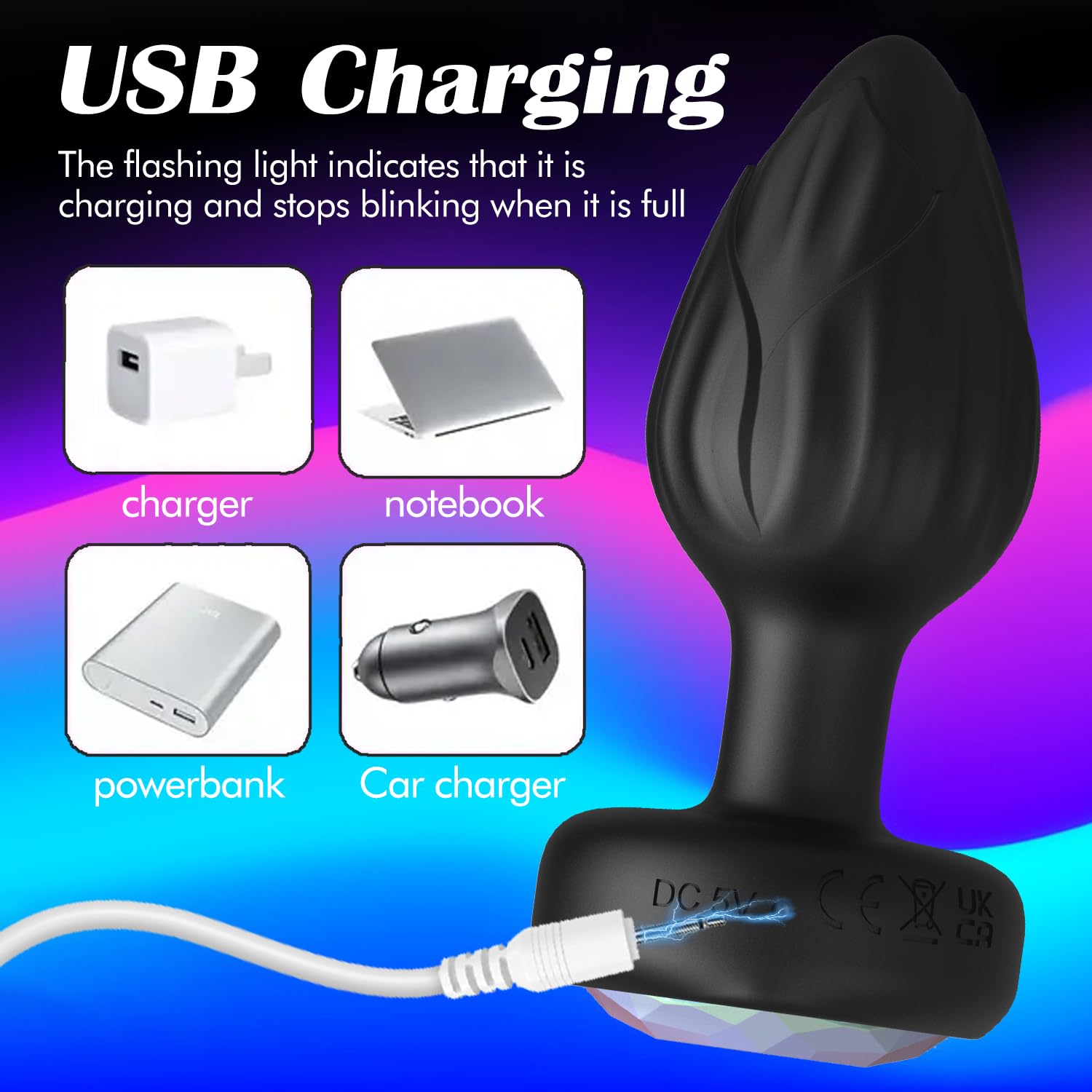 Anal Plug Vibrator Couples Sex Toys for Women, Light Up Vibrating Butt Plug with 10 Vibrations Adult Toys, Women Rose Sex Toys Anal Vibrators: Blcak