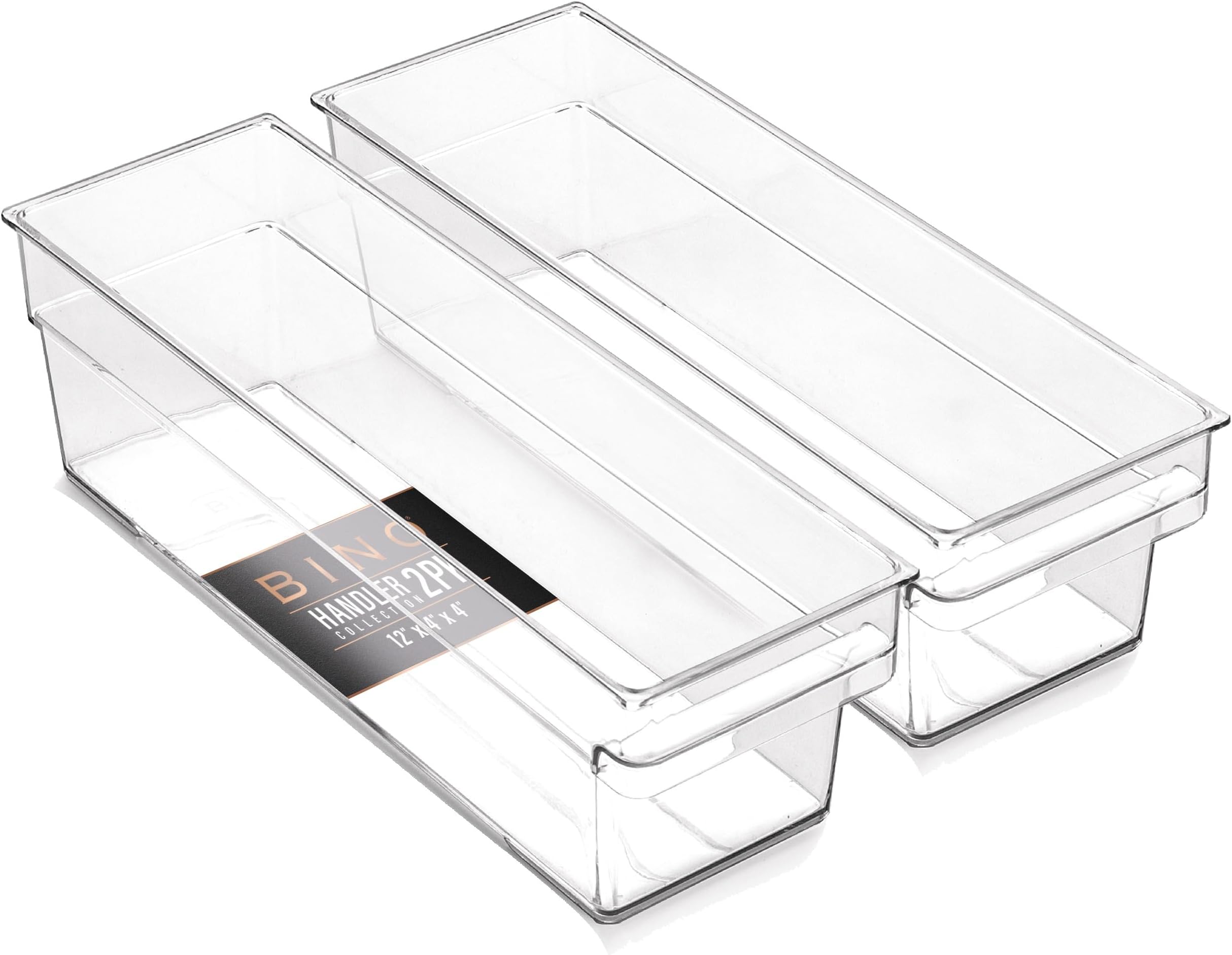 BINO | Plastic Storage Bins, Small - Shallow | THE HANDLER COLLECTION | Multipurpose Organizer Bins | Kitchen Pantry Organizers and Storage | Clear Containers for Organizing Home | Freezer Organizer