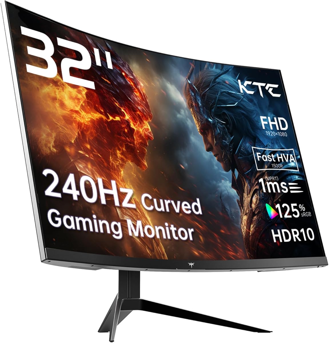 KTC 32 Inch Curved Gaming Monitor, Full HD 1080P@240Hz Monitor, VA 1500R, 1ms, Adaptive Sync, HDR10, HDMI 2.0 / DP1.4, 125% sRGB, VESA, Compatible with Desktop, Laptop, PS5, Xbox, Switch and More