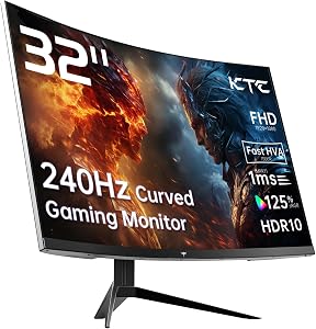 KTC 32 inch 240Hz Curved Gaming Monitor 1500R 1080P 125% sRGB 1ms, Freesync/G-sync HDR10,HDMI/DP/USB Ports VESA,Tilt Adjustable, Monitor Gamer, Black