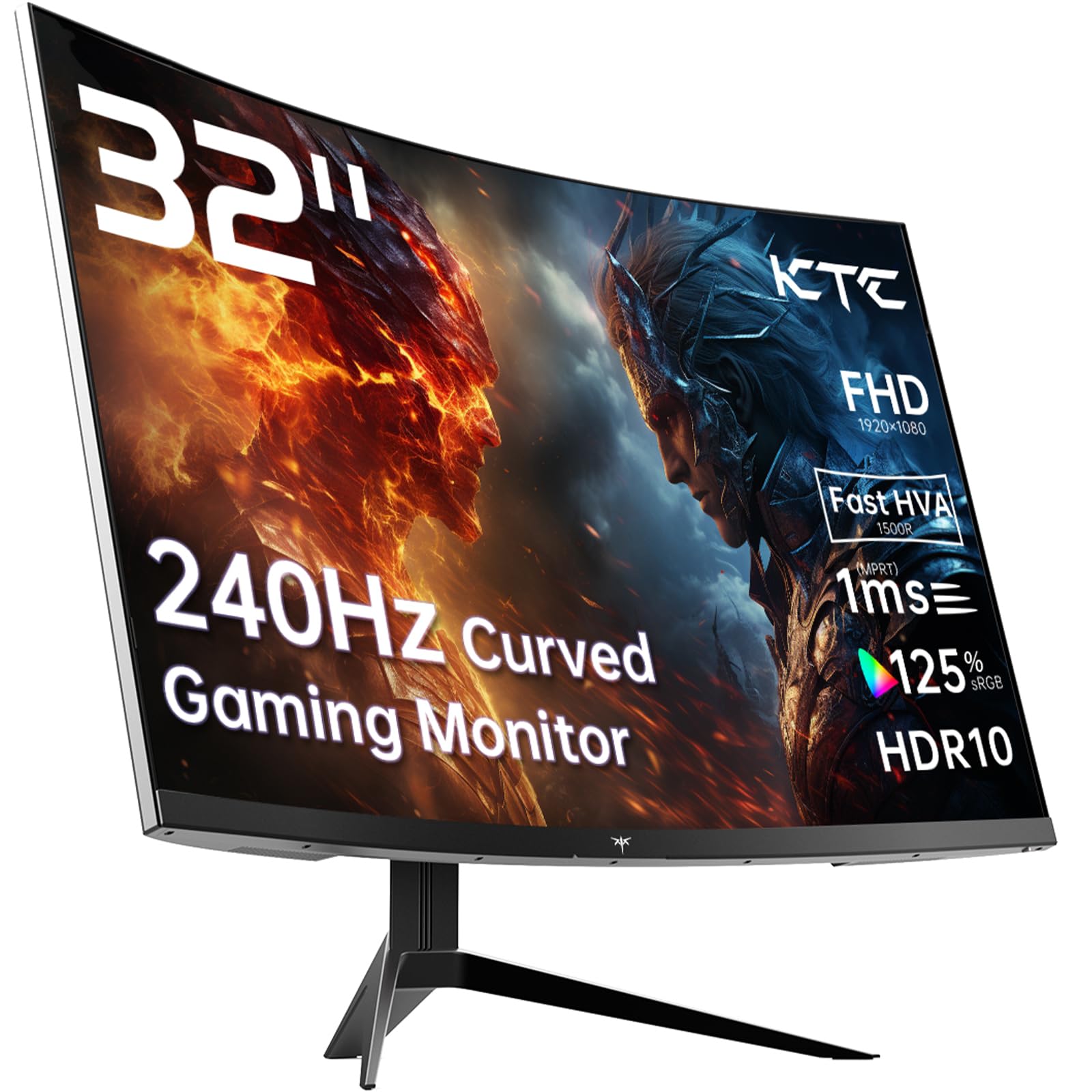 KTC 32 inch 240Hz Curved Gaming Monitor 1500R 1080P 125% sRGB 1ms, Freesync/G-sync HDR10,HDMI/DP/USB Ports VESA,Tilt Adjustable,Xbox PS5 Switch,Black 32inch FHD 240Hz Curved
