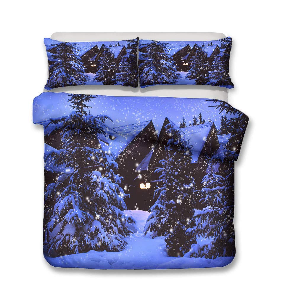 Housse de couette paysage forêt enneigée 220x240 pour chambre cocooning