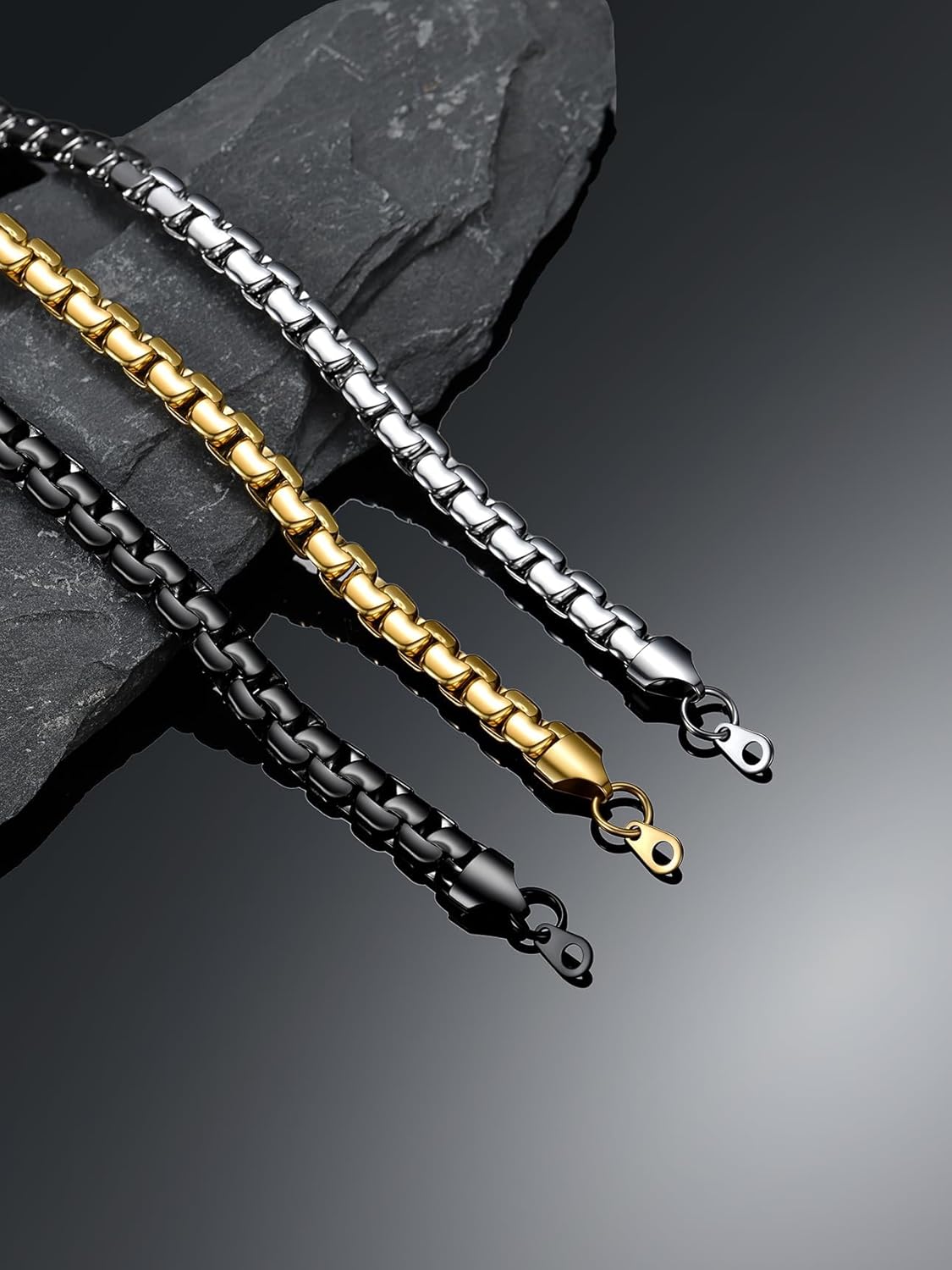 Bestyle 18K Gold Plated/Silver/Black Chain for Men, Hypoallergenic 2/4/6/8mm Stainless Steel Flat Link Chain Necklace for Men & Women Hip Hop Jewelry, 14-30"