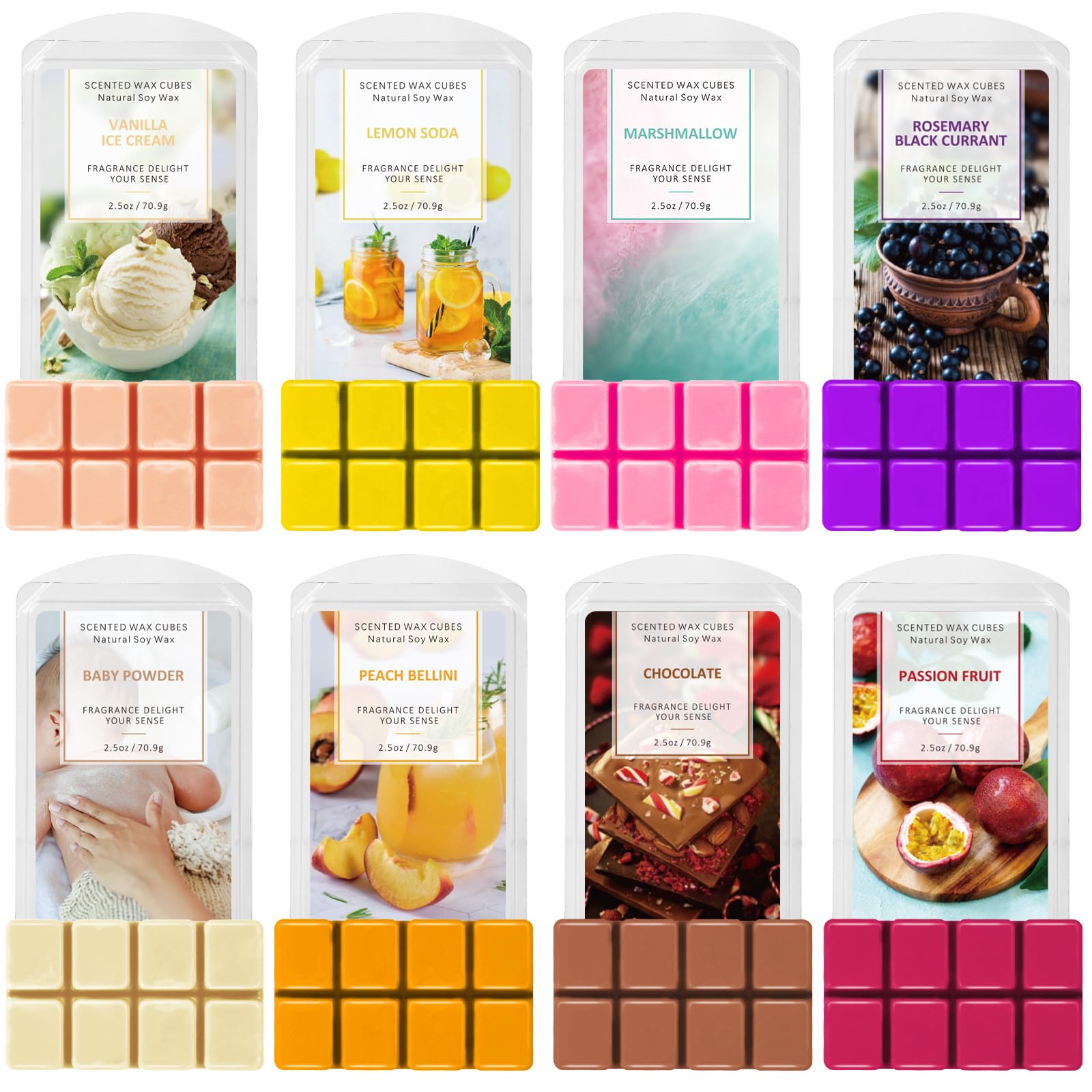 Geurende fondanten, 100% sojawas voor kamergeuren, 8 x 2,5 oz, appel, kaneel, kokosnoot en vanille, pompoen, pioenroos, blush pioenroos, wintercederhout enz