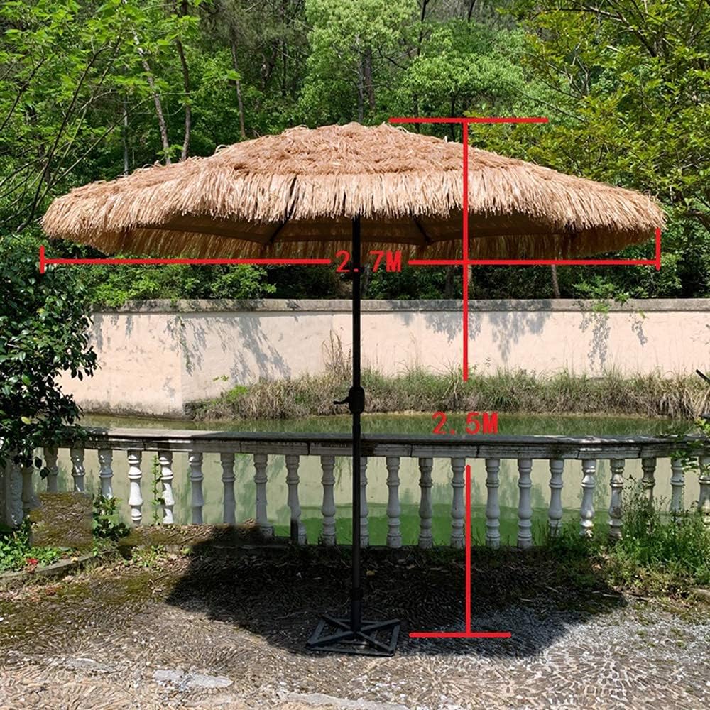 Outdoor Table Market Umbrella Outdoor Umbrella with Crank, 2.7M ched Tiki Umbrella, Outdoor Sunshade Simulation Straw Umbrella Sun Umbrella Garden Balcony Outdoor Patio Umbrella Center Column Umb