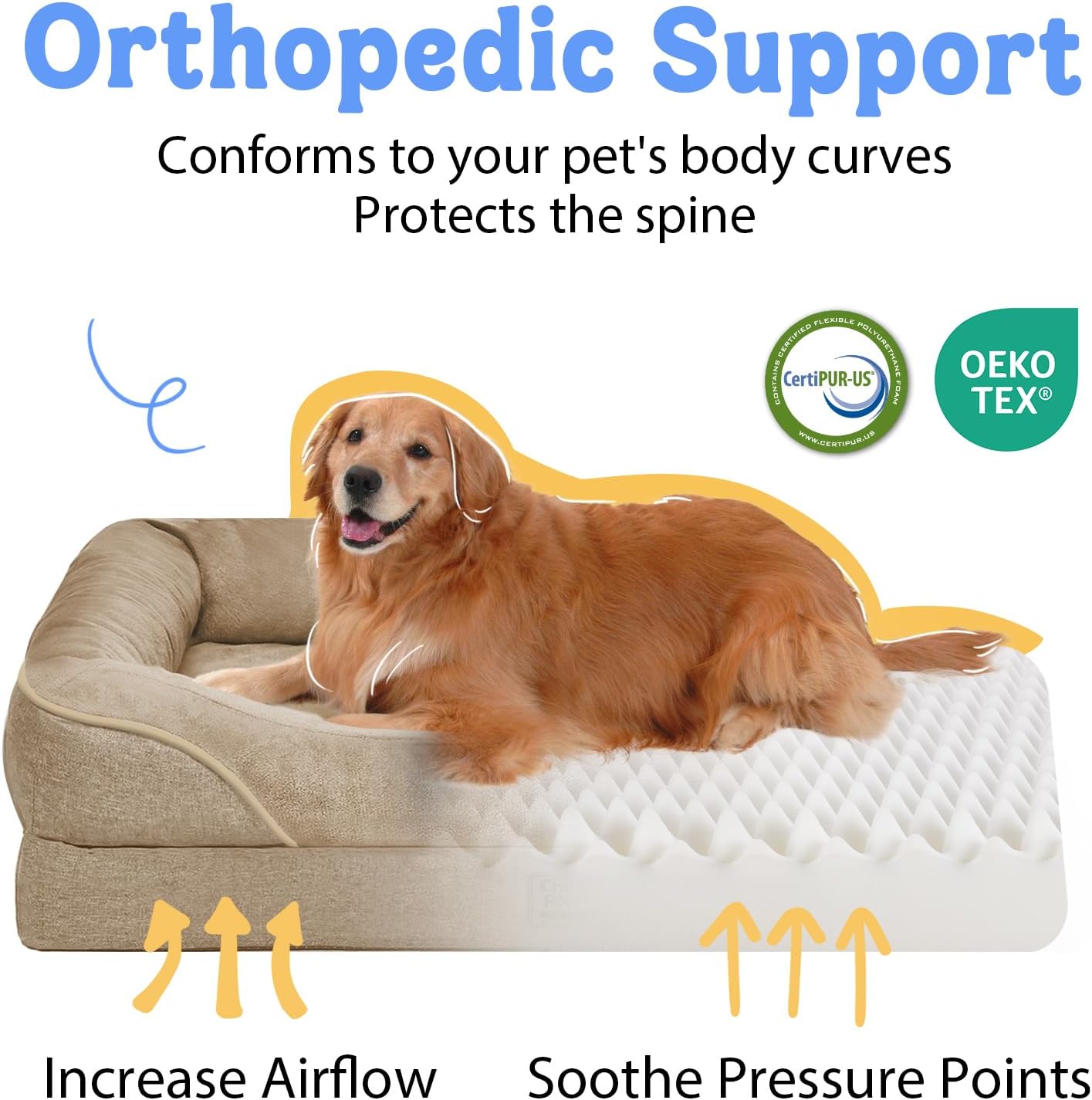 Washable Orthopedic Large Dog Bed - XL Memory Foam Pet Couch Sofa with Removable Cover Waterproof Bolster for Large Size Dogs