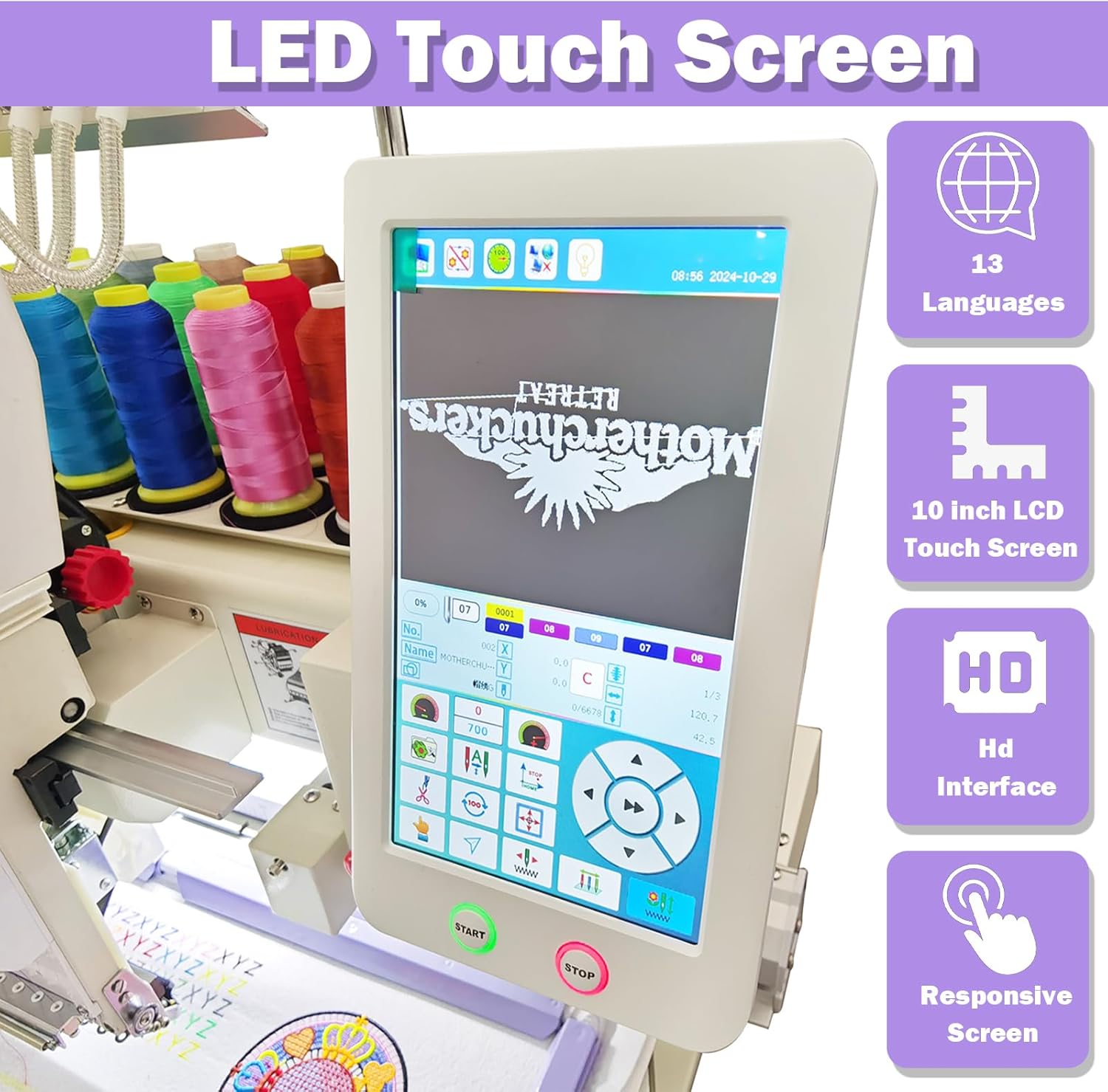 TECHTONGDA 15 Needle Single Head Automatic Embroidery Machine Large 15.7" x 23.6"Embroidery 10" LCD Touch Screen Suitable for Flat Embroidery, Ready to Wear Embroidery, Hat Embroidery
