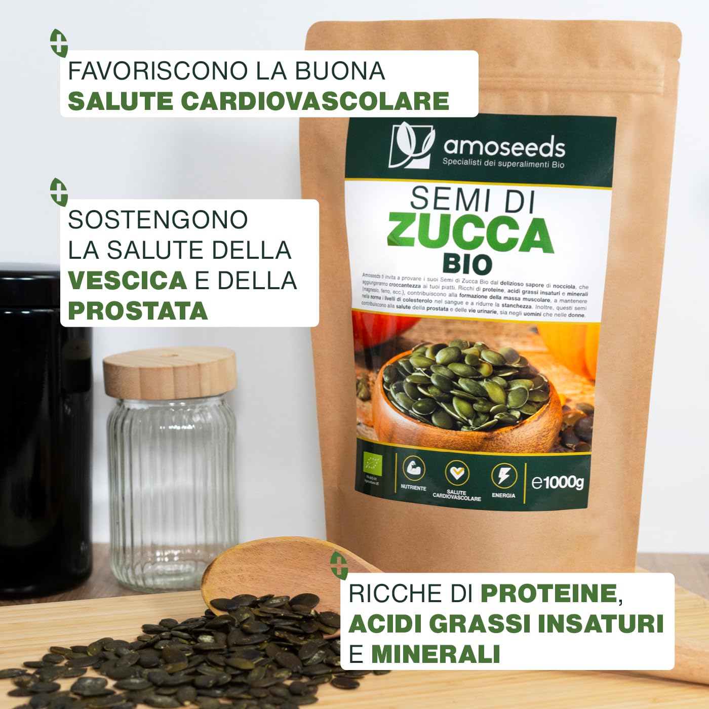 Semi di Zucca BIO 1kg | Origine Europa | Senza Sale, Sgusciati e Crudi | Cucurbita pepo | Qualità Superiore