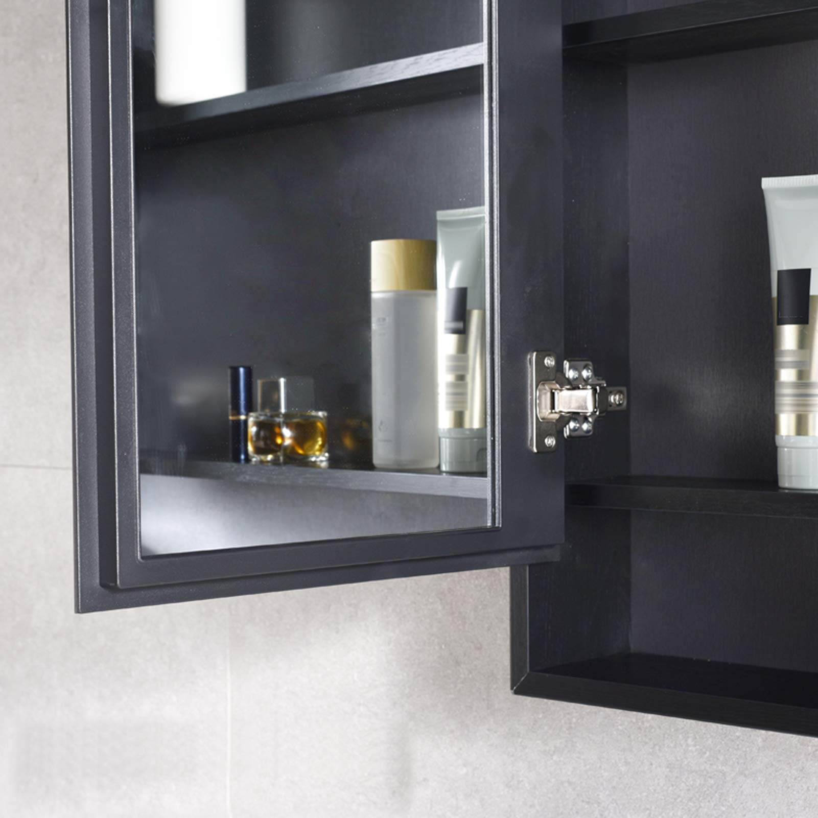 Pensile da bagno con anta a specchio, armadietto organizzato in lega di alluminio, salvaspazio sopra la toilette per armadietto, ingresso, soggiorno, nero, 35,4" (27,5")