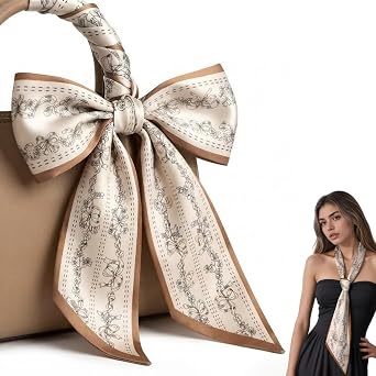 Silk-Like Skinny Scarf for Bag Purse Handbag, Hair Scarf Headband for Women | Hair ribbon and long thin scarf that ties onto luggage, hats and bag handle, doubling as a neck tie or purse accessories