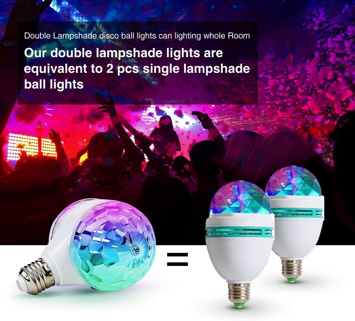 Luz de Escenario, E27 RGB LED Disco Luces de Escenario Bombilla de Bola Lámpara de Efecto de Fiesta giratoria de 2 Cabezales Luces de Hadas RGB LED Luz de Escenario(Enchufe de 220V UE)