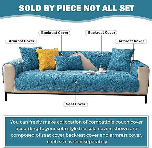 Miniatura 2 de Palm Leaves Sofa Couch Cover Chenille Plush Quilted Sectional Couch Cover 1-Piece Non Slip Soft Sofa Slipcover Furniture Protector for Pets Kids