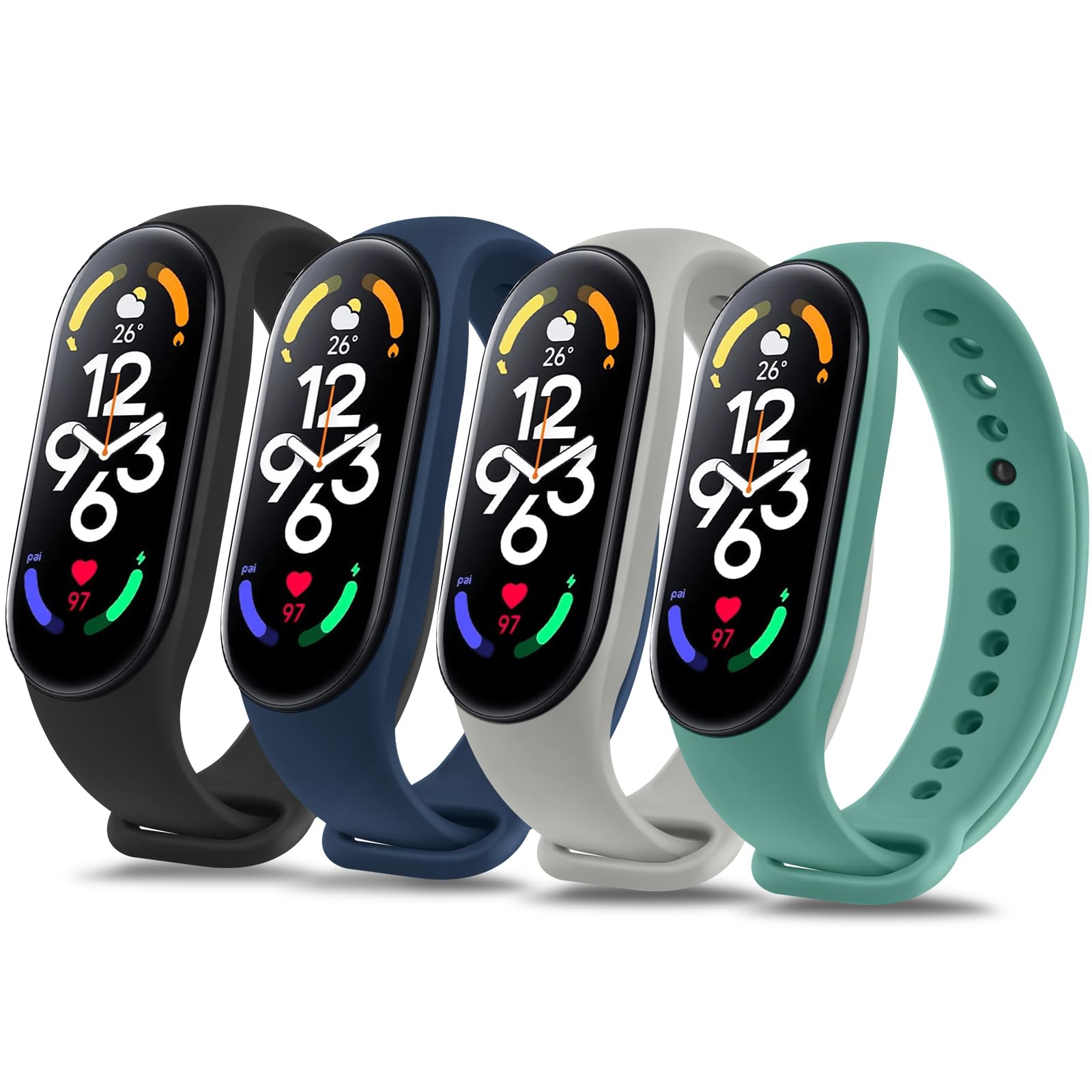 Vancle Confezione da 4 cinturini per Xiaomi Mi Band 7, per uomo e donna, in silicone, per lo sport, morbido cinturino di ricambio per Xiaomi Mi Band 7