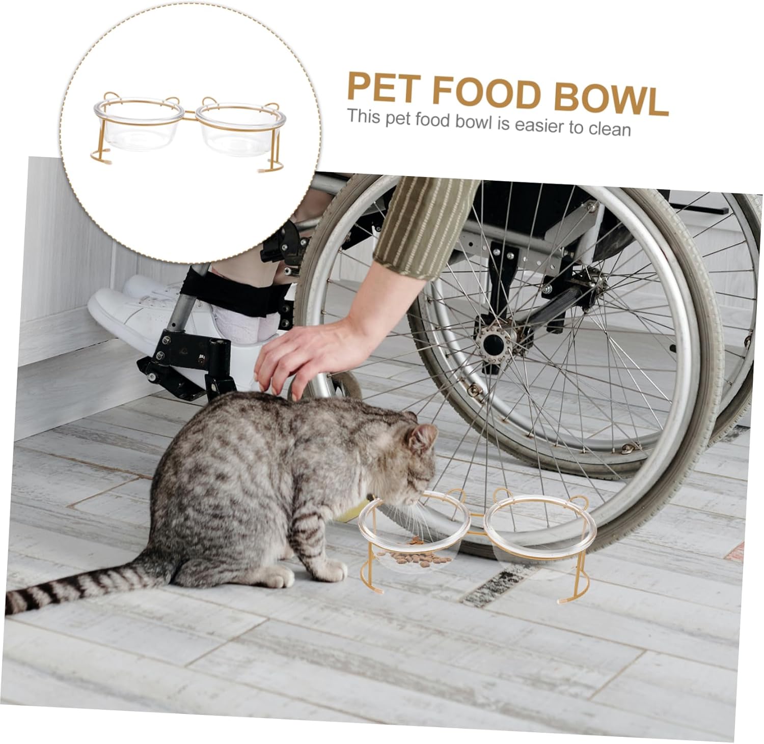 YARNOW Cat Double Bowl Stand Glass Pet Food Bowl Whisker-Friendly Home Pet Supply Skid-Resistant