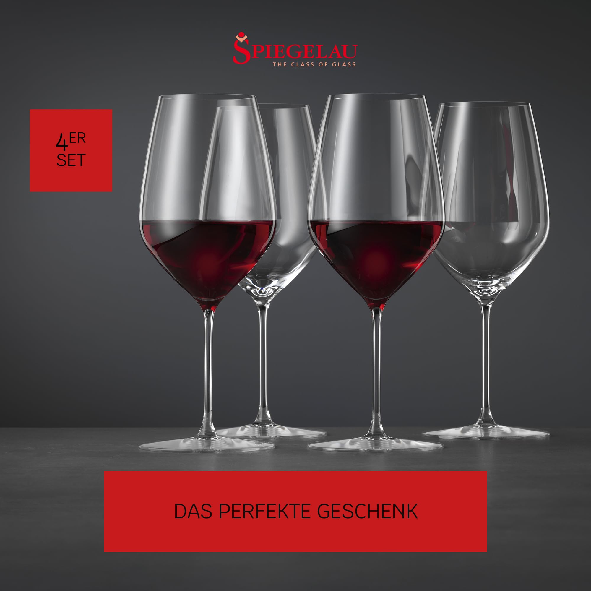Spiegelau Rotweingläser 679 ml, 4 Stück, Hi-Lite, 1750477, Bordeaux Gläser aus Kristallglas, Weingläser Rotwein spülmaschinenfest