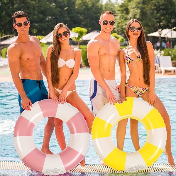 Anneau de Natation Gonflable Adulte, Anneau de Natation Bouée de Piscine, Bouée Gonflable Rétro Rayée, pour Les Vacances à la Plage et Les fêtes de Piscine - 5