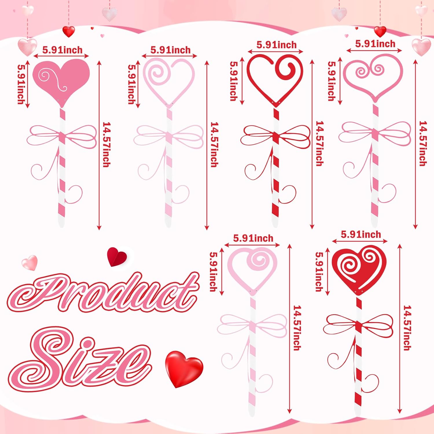 6 Pcs 14.6" Valentine's Day Metal Yard Stakes Large Metal Heart Garden Stakes Red Pink Planter Sign for Valentines Day Flower Pot Porch Patio Walkway Lawn Outdoor Decoration