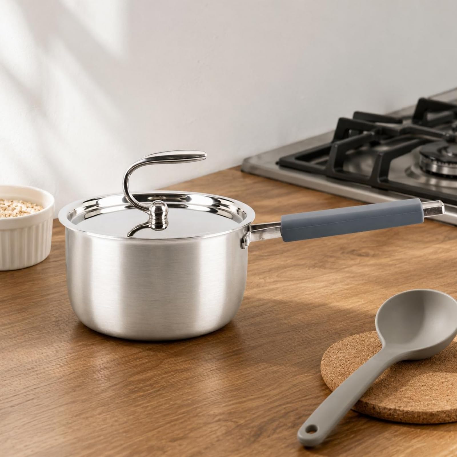 Qianly Pot Lait Inox Triple Couche Casserole à Lait Finition Brossée Ustensile Cuisine