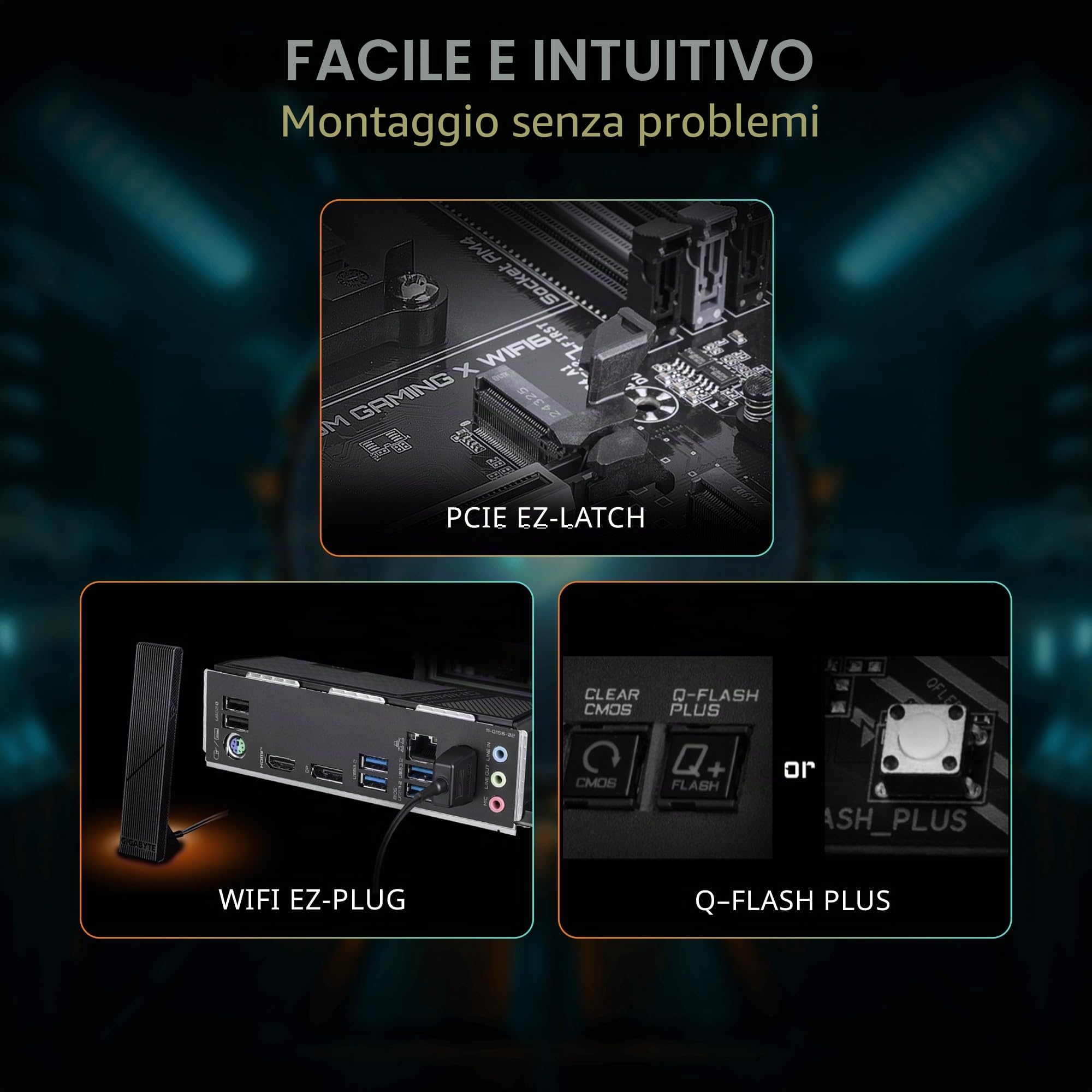 GIGABYTE Scheda madre B550M Gaming X WIFI6, supporta processori AMD AM4 Ryzen 5000, Micro-ATX, DDR4, 2X M.2, PCIe 4.0, WIFI6, 1GbE LAN, EZ-Latch